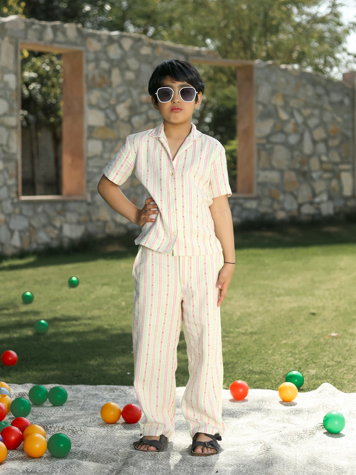 Girls Unisex Striped Cotton Co-ord Set