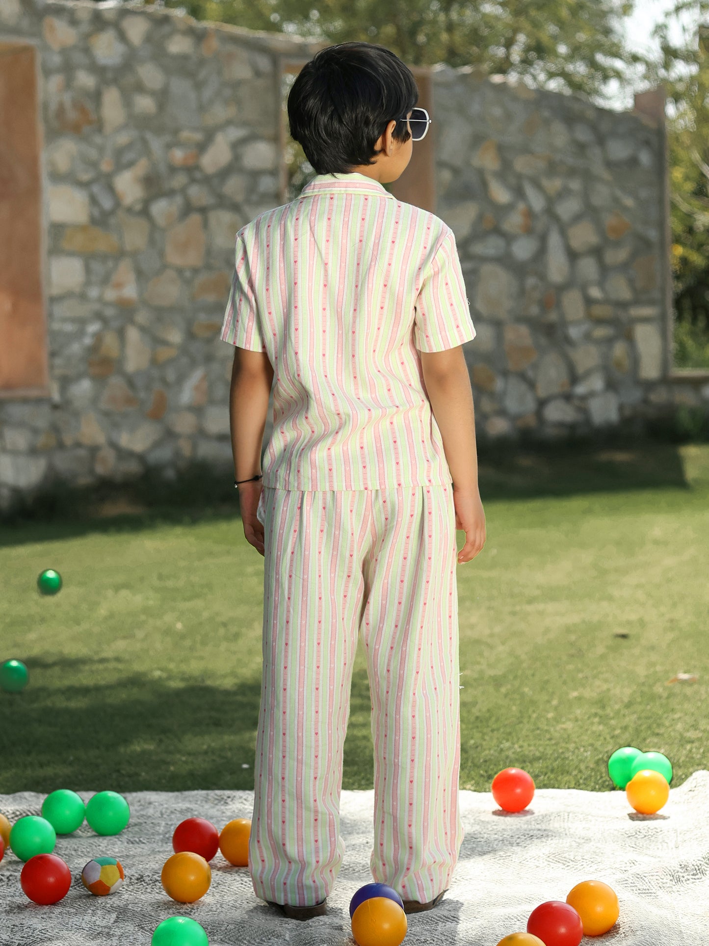 Girls Unisex Striped Cotton Co-ord Set