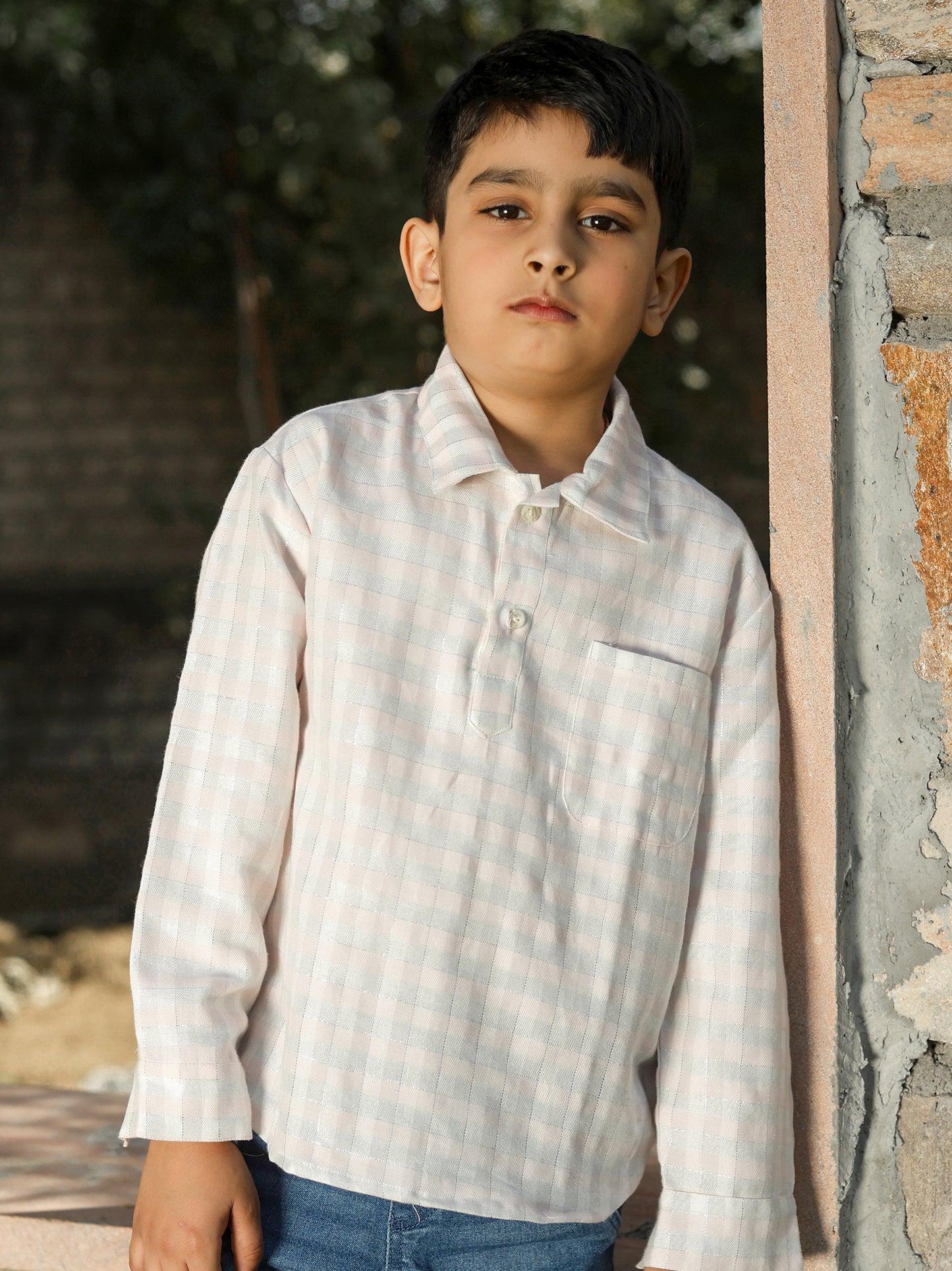 Boys’ Classic White Checkered Cotton Shirt