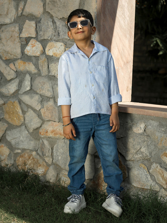 Boys' Striped Cotton Button-Down Shirt