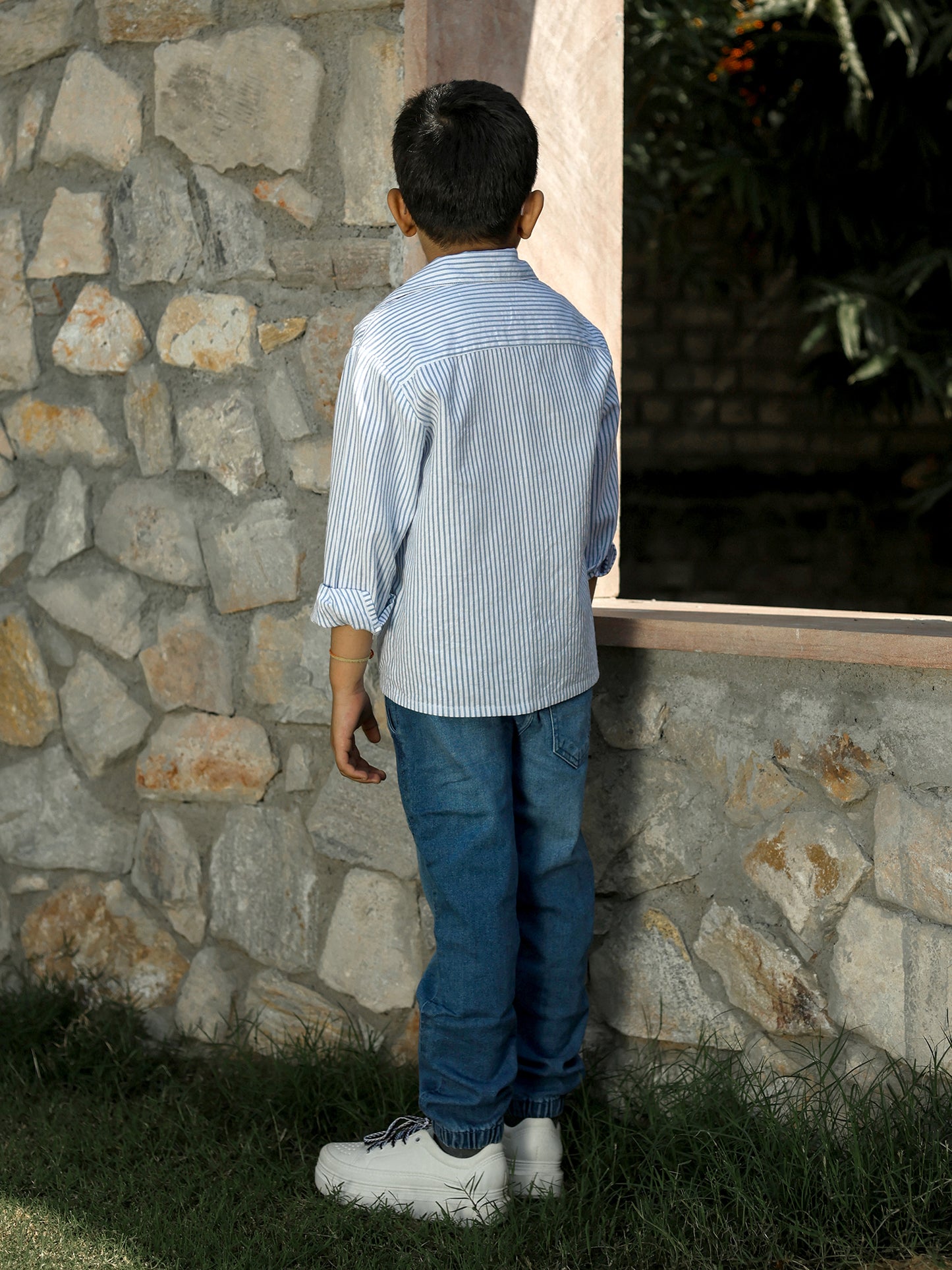 Boys' Striped Cotton Button-Down Shirt