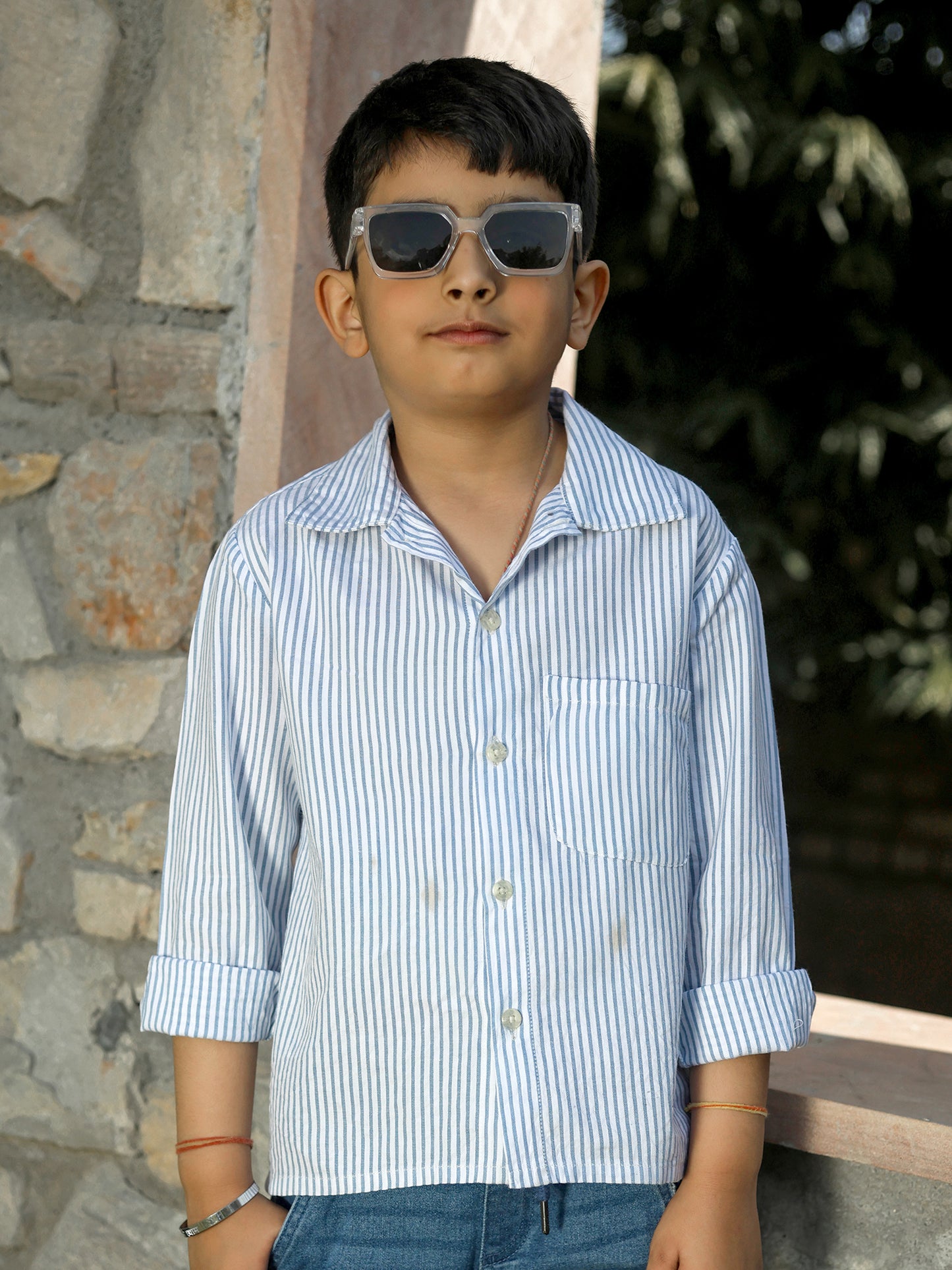 Boys' Striped Cotton Button-Down Shirt