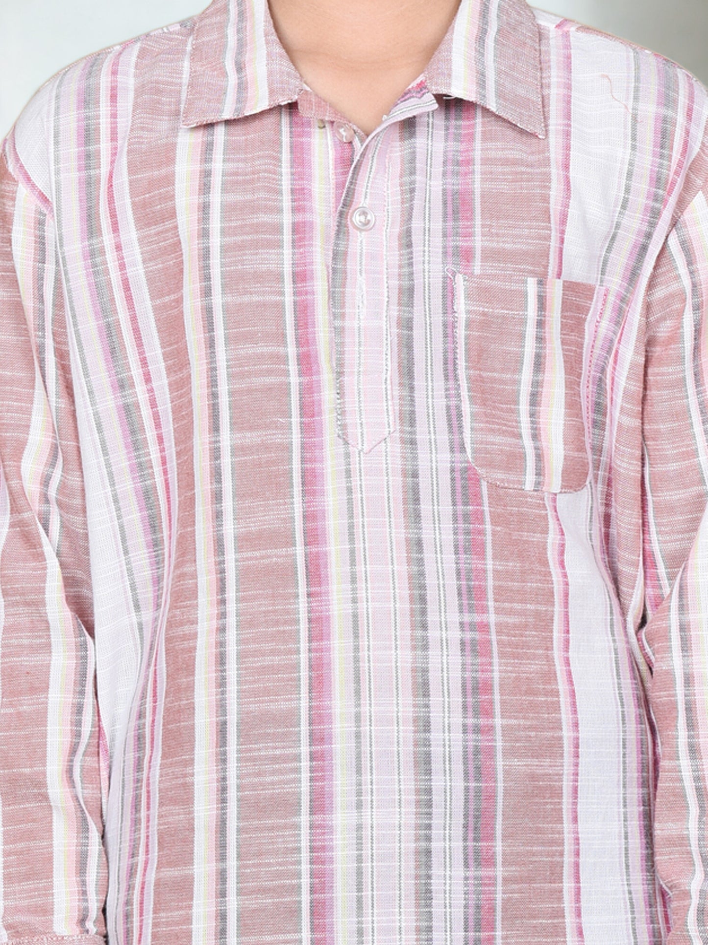 Girls' Brown & White Striped Cotton Shirt