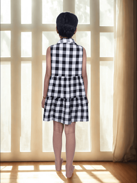 Girls Sleeveless Checkered Cotton Dress