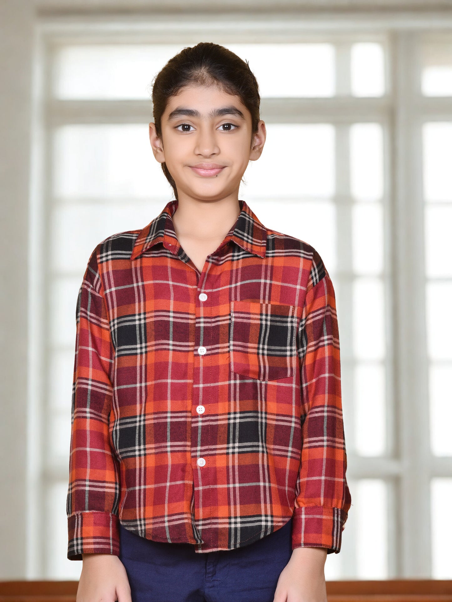 Girls' Classic Red & Black Checkered Cotton Shirt