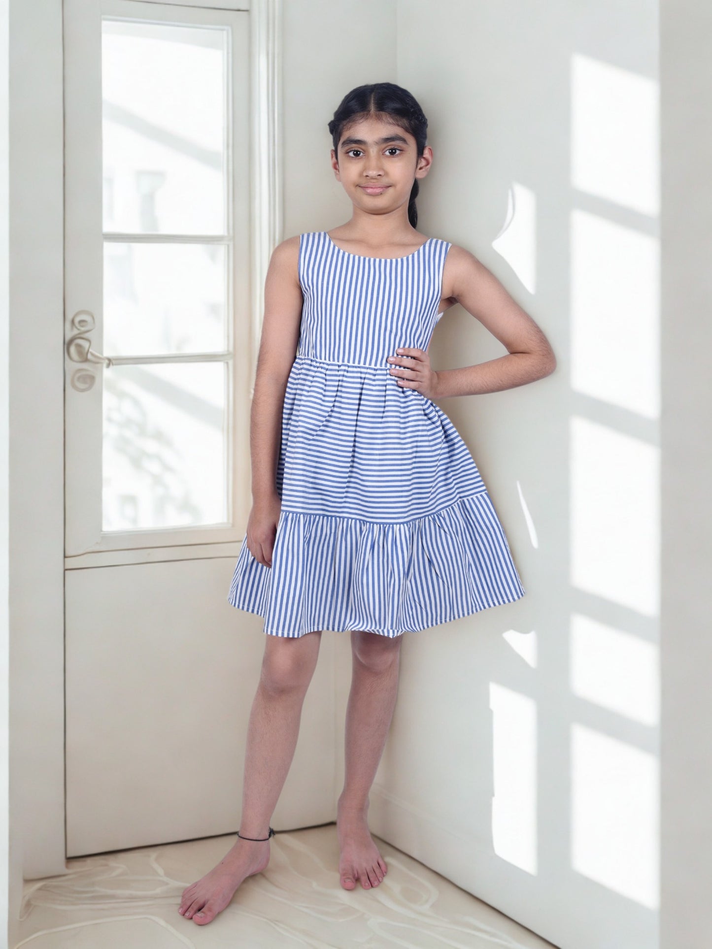 Girls Sleeveless Cotton Striped Dress