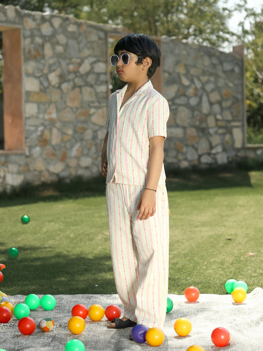 Girls Unisex Striped Cotton Co-ord Set