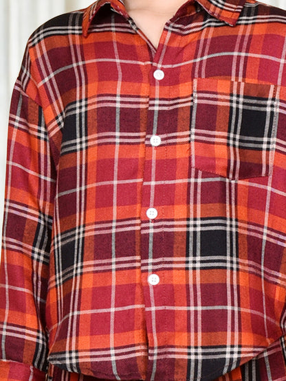 Girls' Classic Red & Black Checkered Cotton Shirt