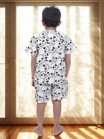 Boys' Casual Skull Print Shirt and Shorts Co-ord Set