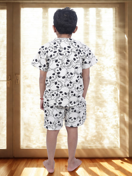 Boys' Casual Skull Print Shirt and Shorts Co-ord Set