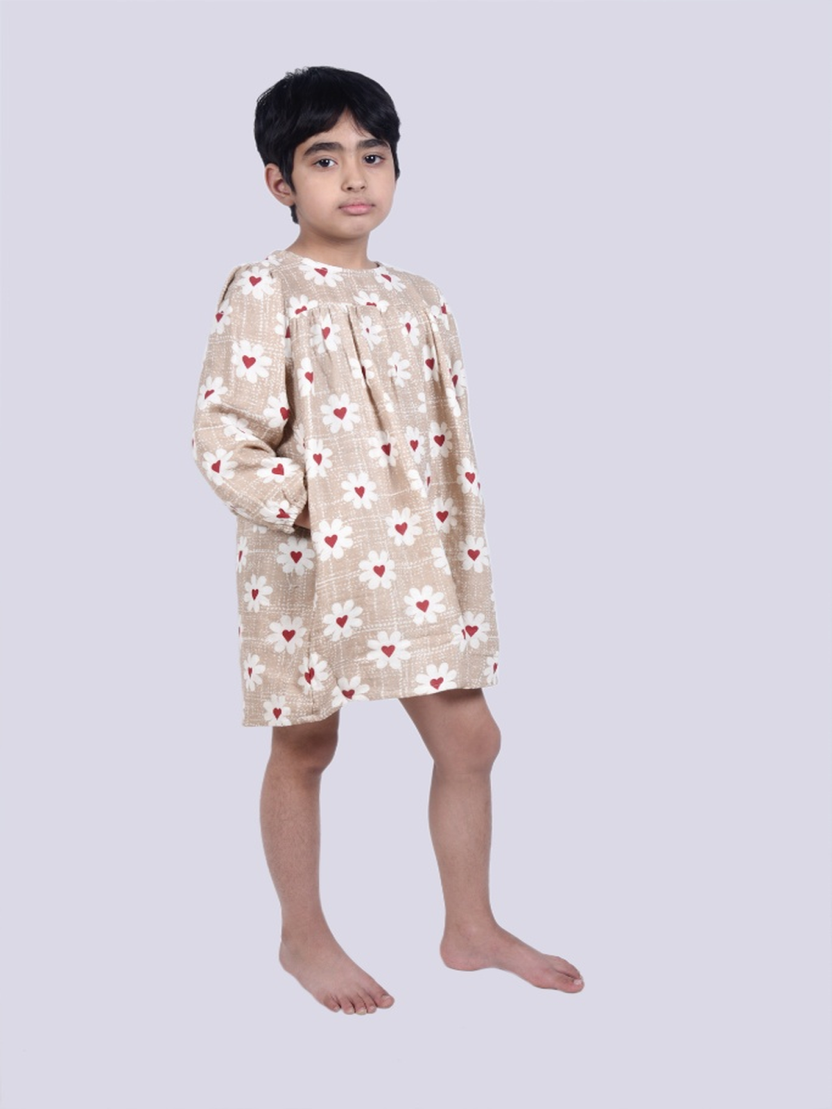 Girls Floral Printed Cotton Blend A-Line Dress