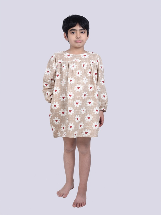 Girls Floral Printed Cotton Blend A-Line Dress