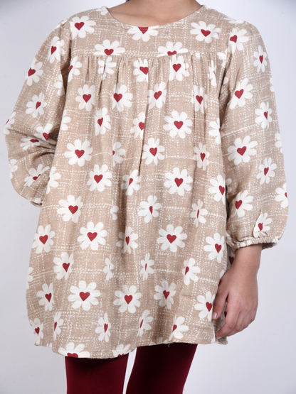 Girls Floral Printed Cotton Blend A-Line Dress