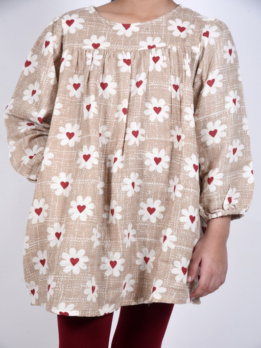 Girls Floral Printed Cotton Blend A-Line Dress