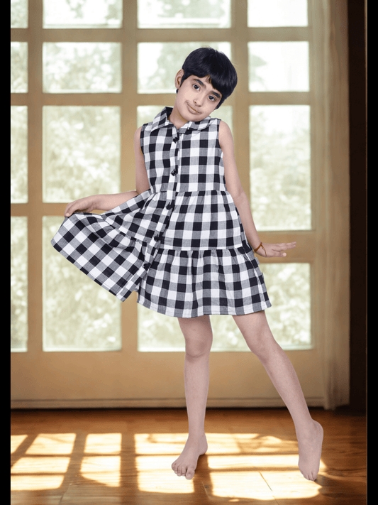 Girls Sleeveless Checkered Cotton Dress