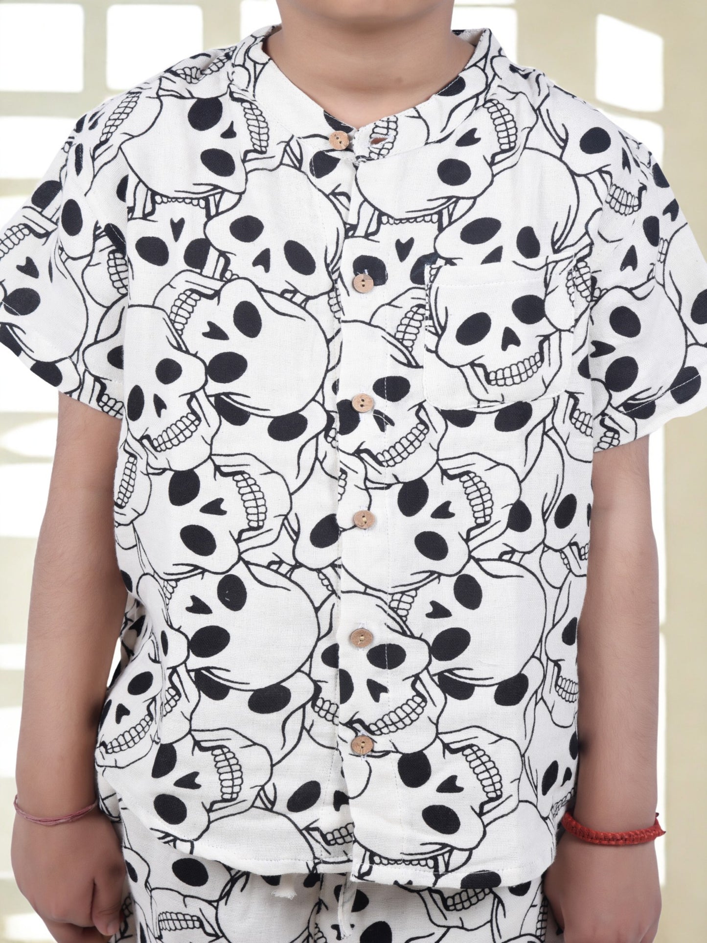 Boys' Casual Skull Print Shirt and Shorts Co-ord Set