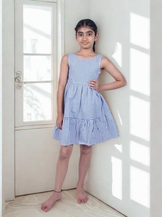 Girls Sleeveless Cotton Striped Dress