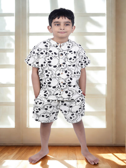 Boys' Casual Skull Print Shirt and Shorts Co-ord Set