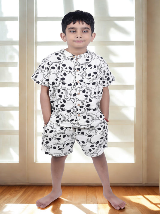 Boys' Casual Skull Print Shirt and Shorts Co-ord Set